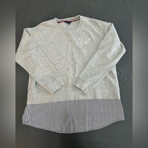 Tommy Hilfiger Long Gray Sweatshirt with Faux Undershirt Women’s size M